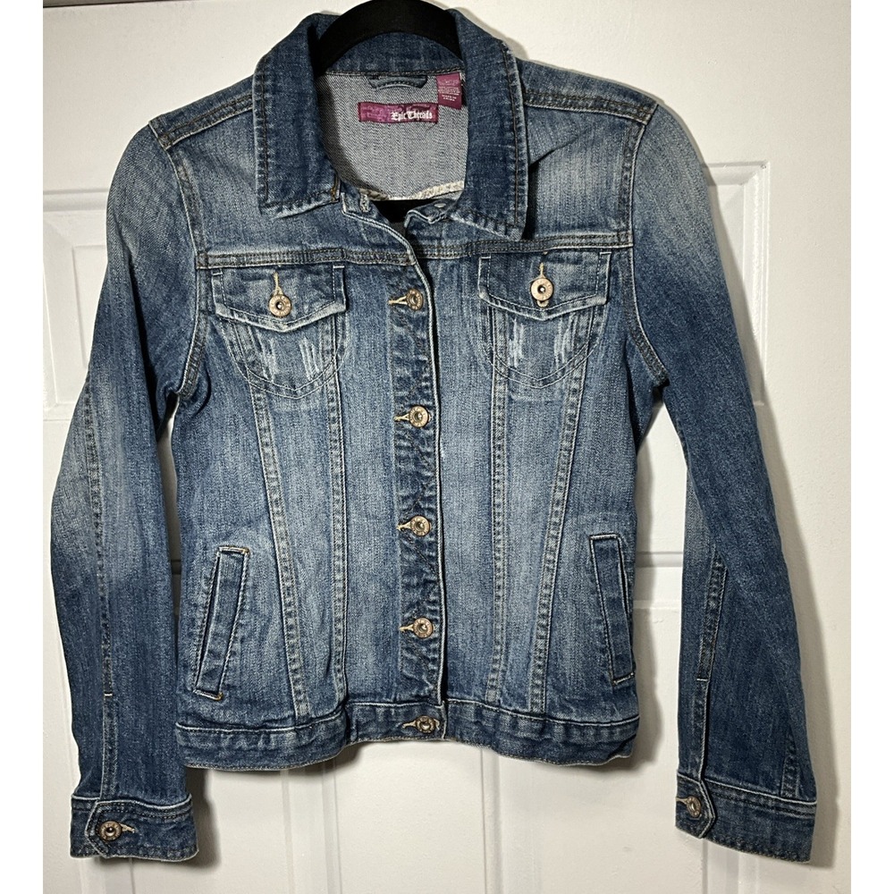 Epic Threads Women's Dark Wash Bomber Trucker Denim Jacket Size XL